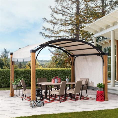 sunjoy arched 10 ft metal pergola with fabric roof|pergola home depot 10x12.